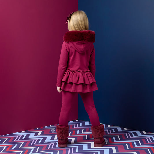 Pre Order - ADee Girls ALINA Deep Cherry Faux Fur Leggings Set