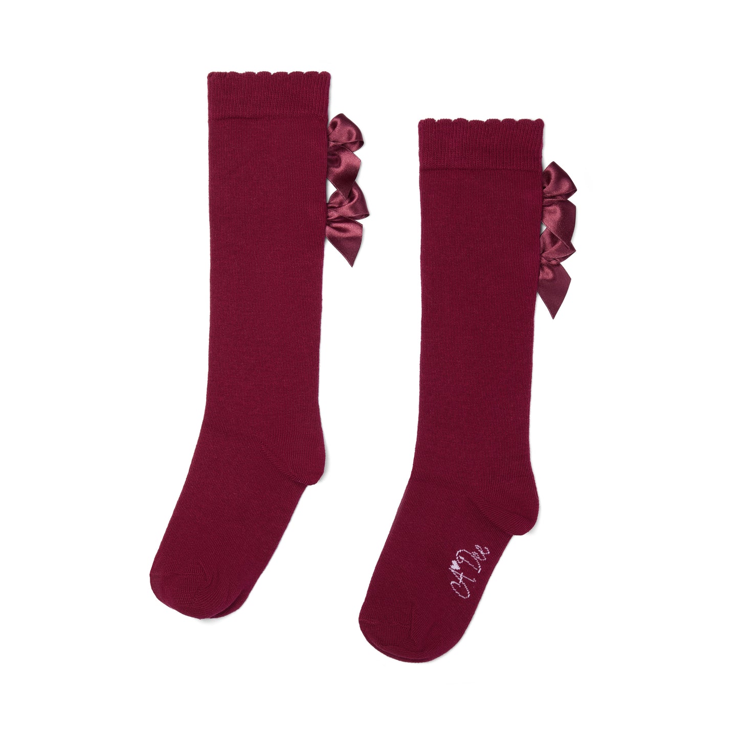 Pre Order - ADee Girls ARIEL Deep Cherry Bow Knee High Socks