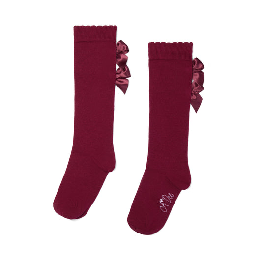 Pre Order - ADee Girls ARIEL Deep Cherry Bow Knee High Socks