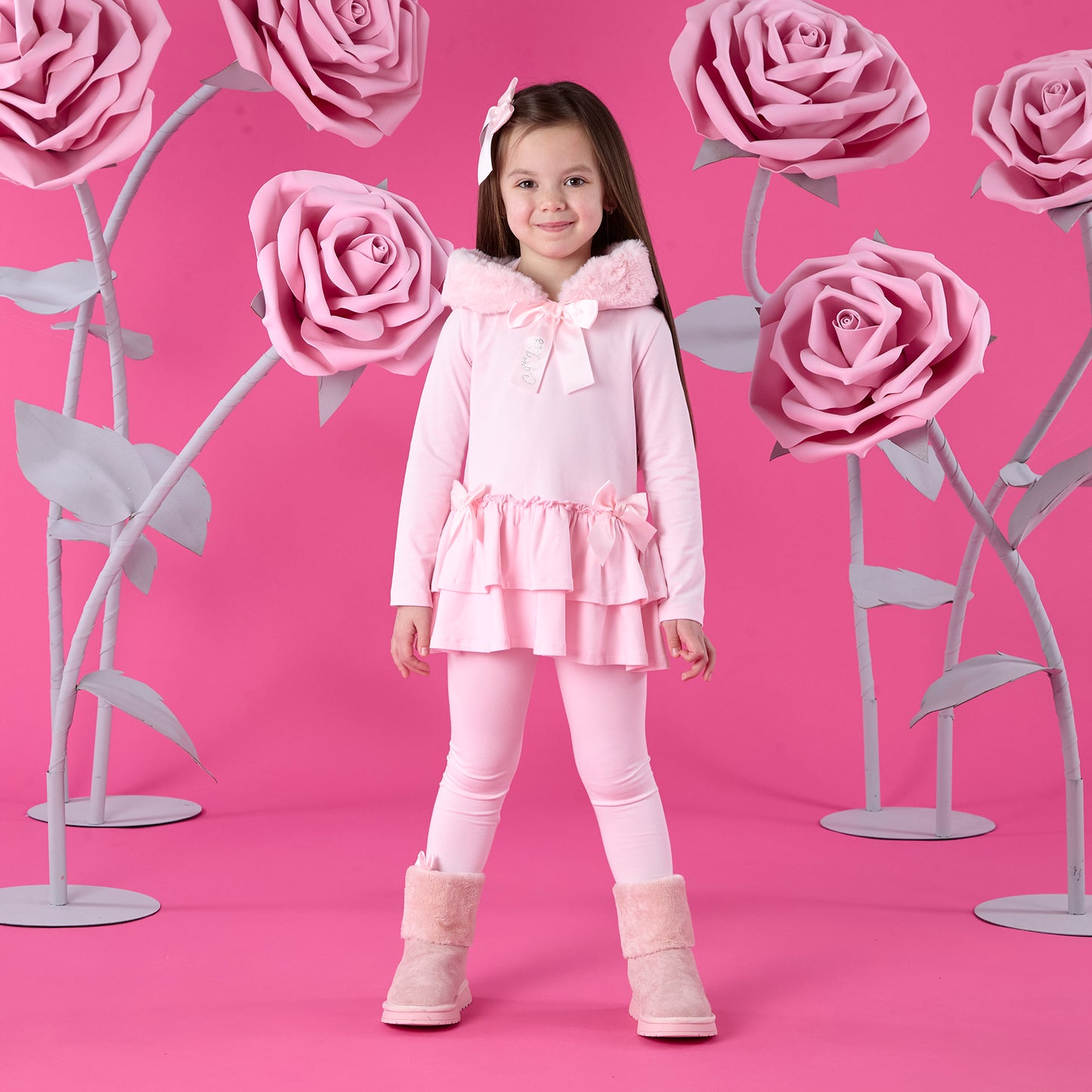 Pre Order - ADee Girls ALINA Pink Faux Fur Leggings Set