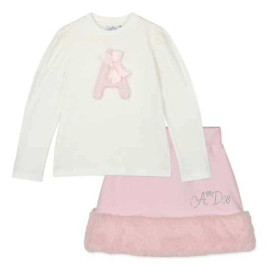 Pre Order - ADee Girls ANDREA Pink Fur Skirt Set