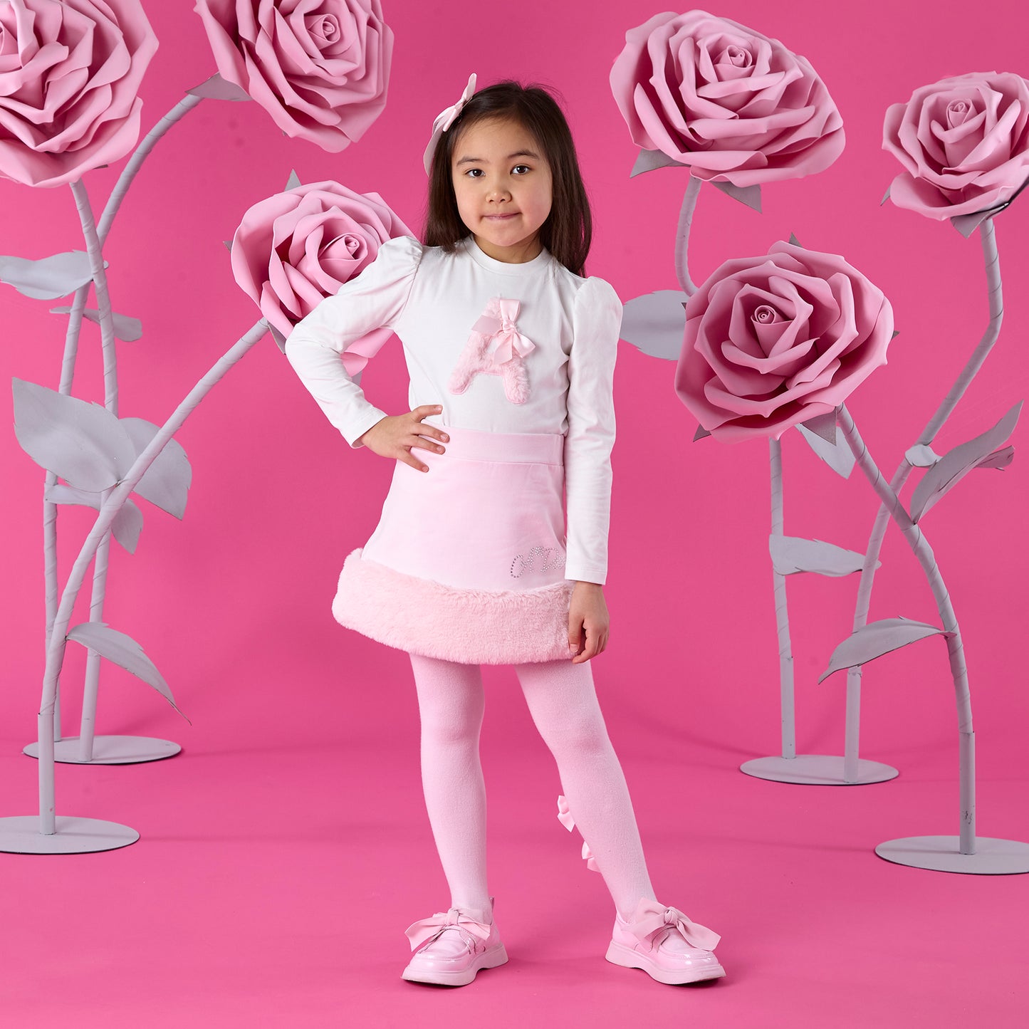 Pre Order - ADee Girls ANDREA Pink Fur Skirt Set