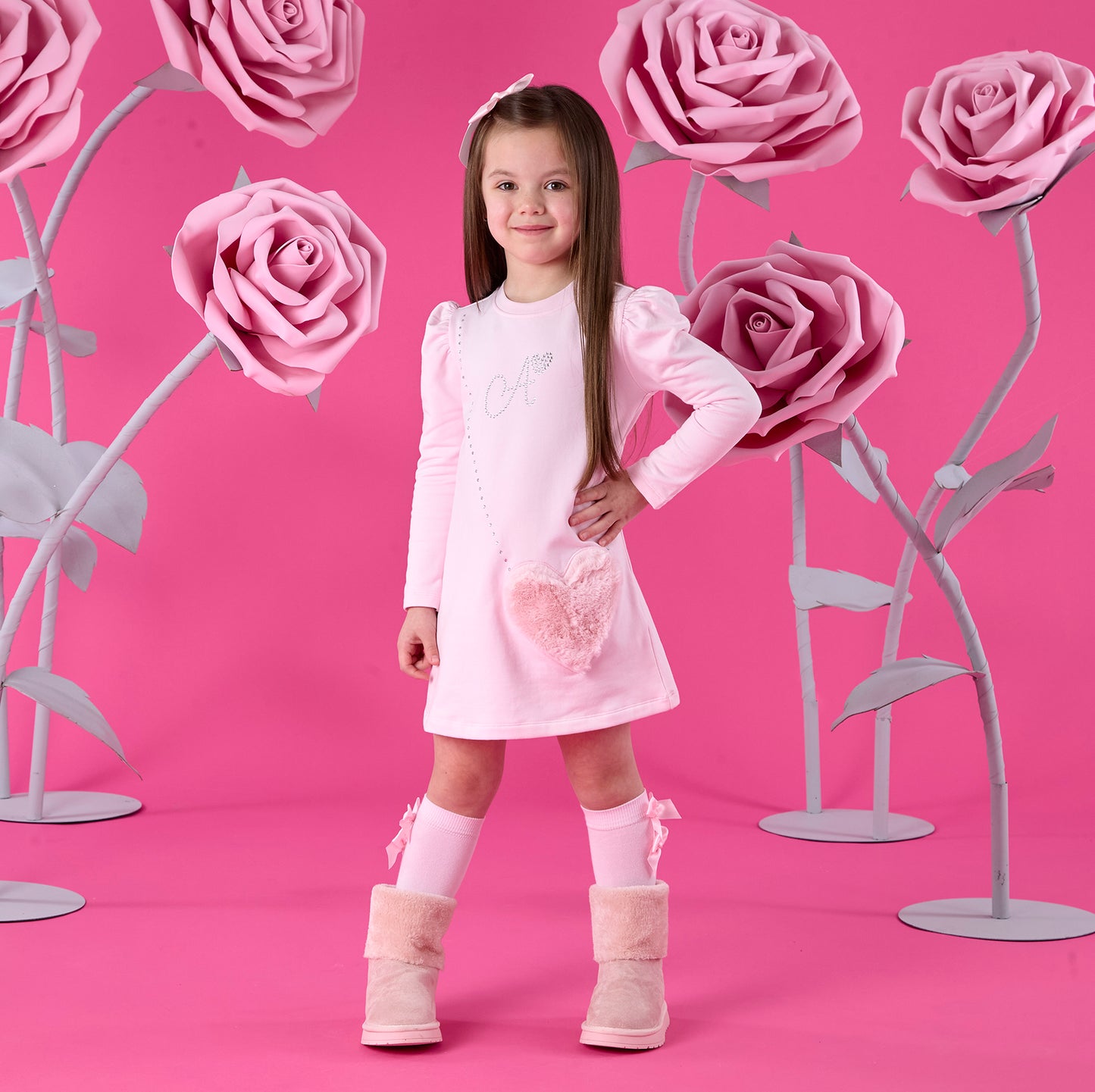 Pre Order - ADee Girls ALYSSA Pink Faux Fur Handbag Dress