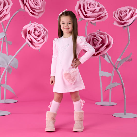 Pre Order - ADee Girls ALYSSA Pink Faux Fur Handbag Dress