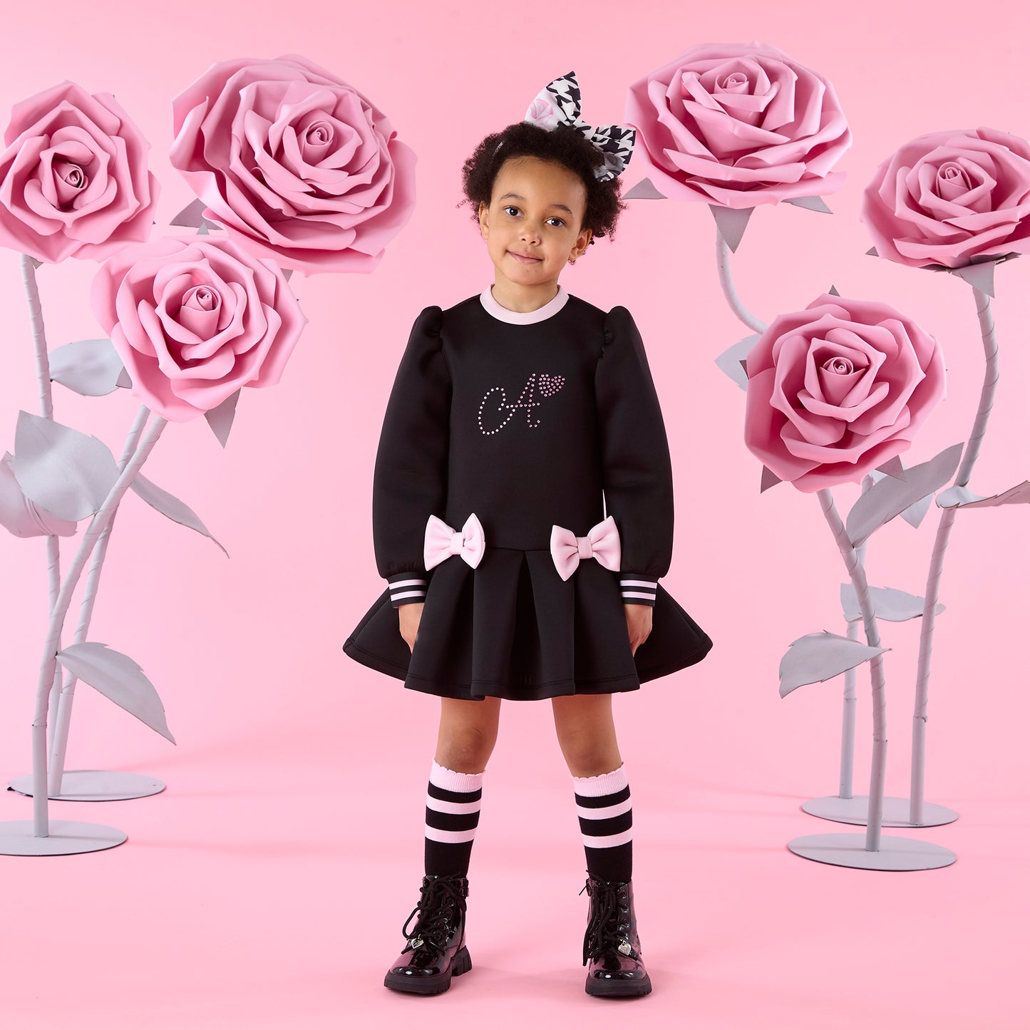 Pre Order - ADee Girls ALIVIA Black Bows Dress