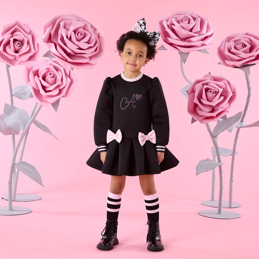 Pre Order - ADee Girls ALIVIA Black Bows Dress