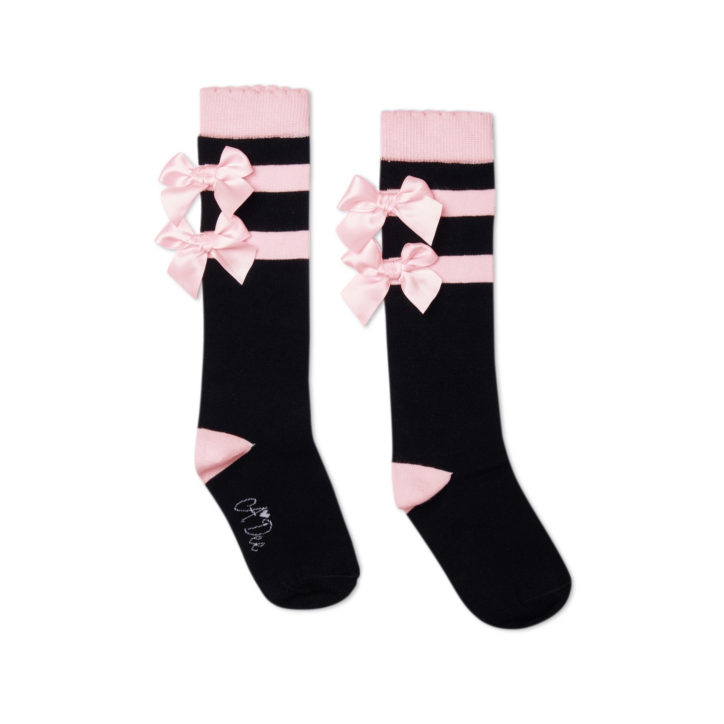 Pre Order - ADee Girls ASTRID Black Stripe Bow Knee High Socks