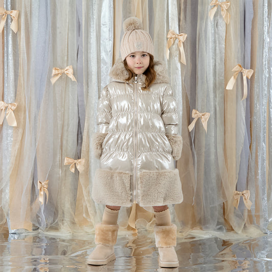 Pre Order - ADee Girls AURORA Beige Faux Fur Coat