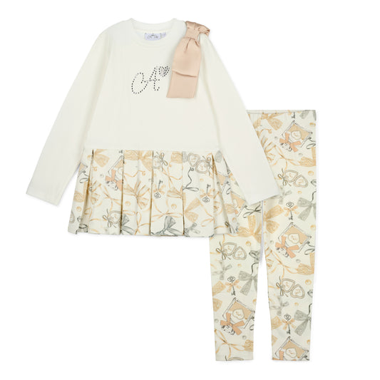 Pre Order - ADee Girls BLAKE White Bow Print Leggings Set