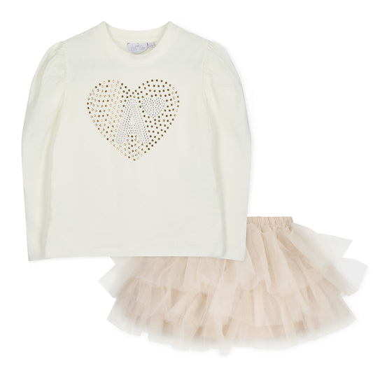 Pre Order - ADee Girls BLAIR White Tulle Skirt Set