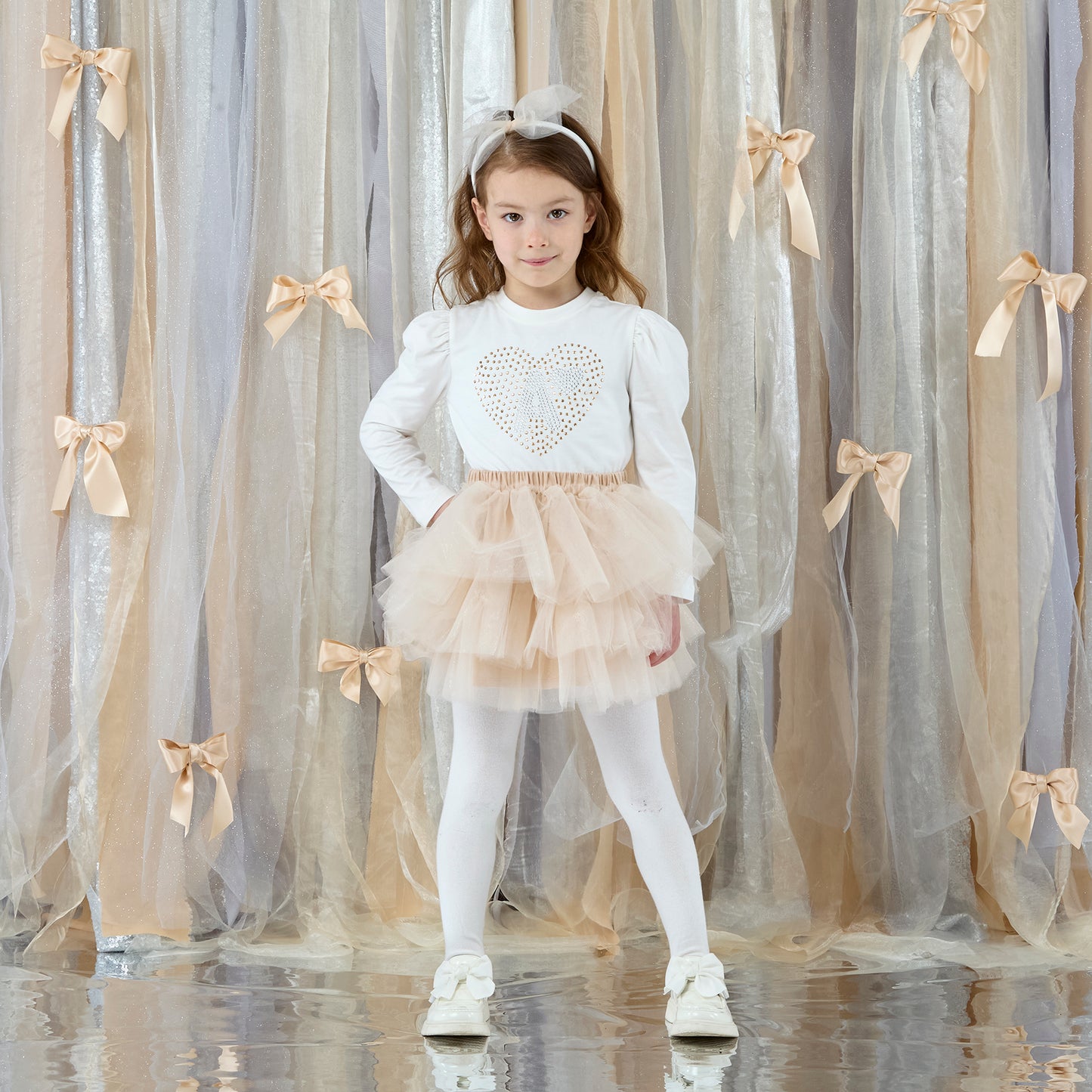 Pre Order - ADee Girls BLAIR White Tulle Skirt Set