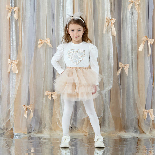 Pre Order - ADee Girls BLAIR White Tulle Skirt Set