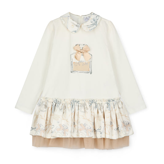 Pre Order - ADee Girls BETTY White Bow Print Dress