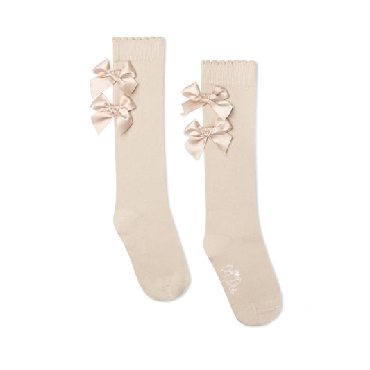 Pre Order - ADee Girls ARIEL Beige Bow Knee High Socks