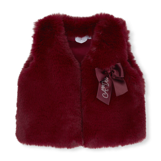 Pre Order - ADee Girls ANNA Deep Cherry Faux Fur Gilet