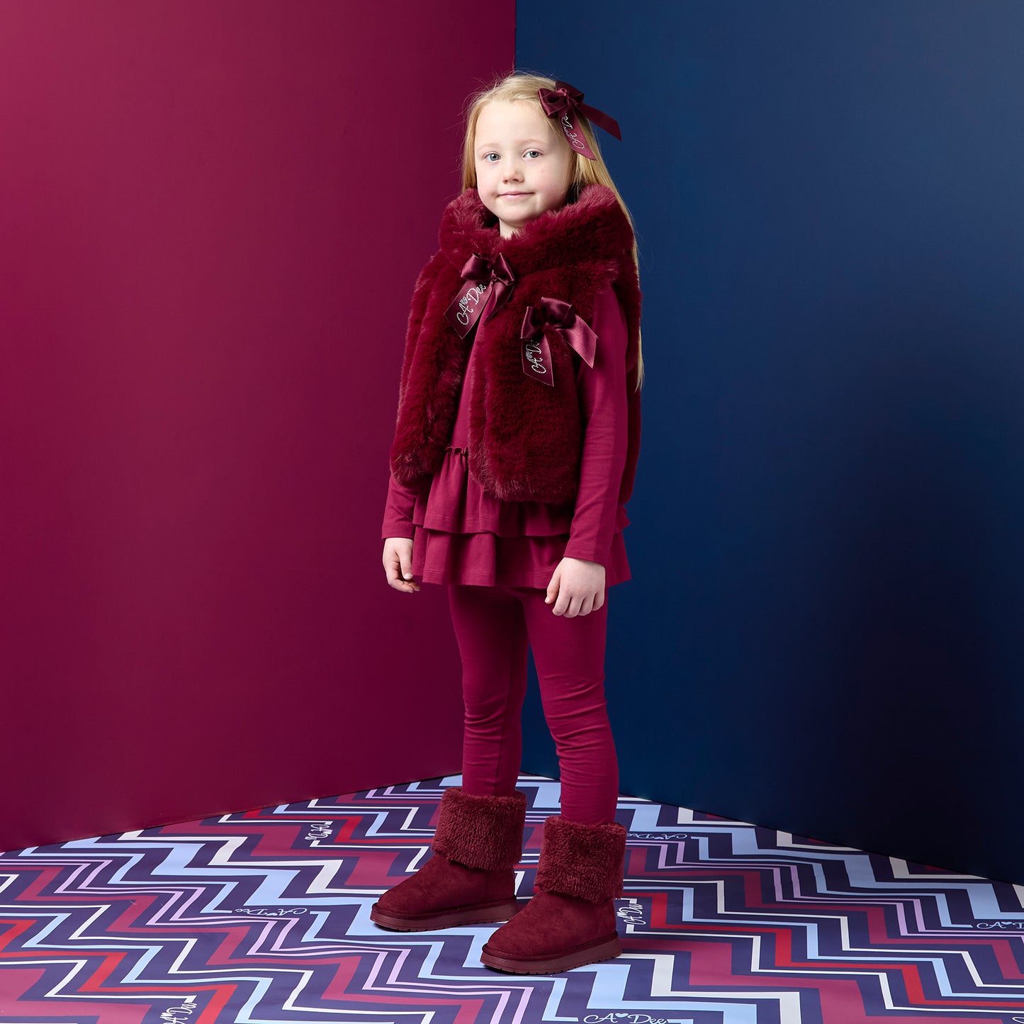Pre Order - ADee Girls ANNA Deep Cherry Faux Fur Gilet