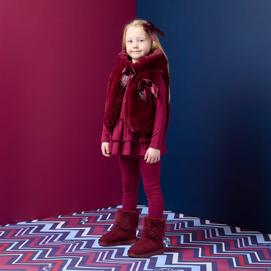 Pre Order - ADee Girls ANNA Deep Cherry Faux Fur Gilet