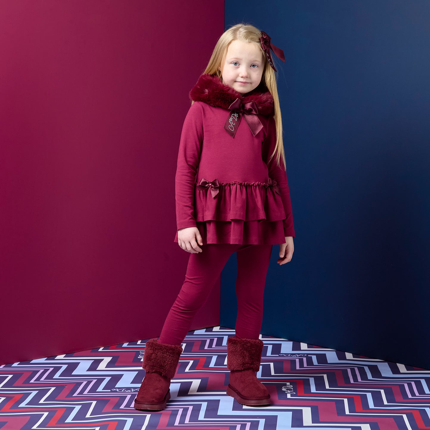 Pre Order - ADee Girls ALINA Deep Cherry Faux Fur Leggings Set