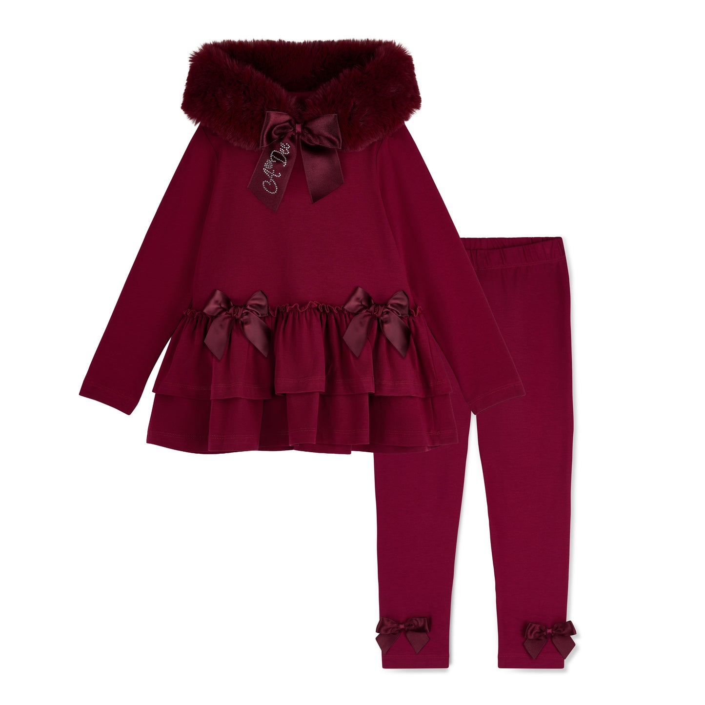 Pre Order - ADee Girls ALINA Deep Cherry Faux Fur Leggings Set