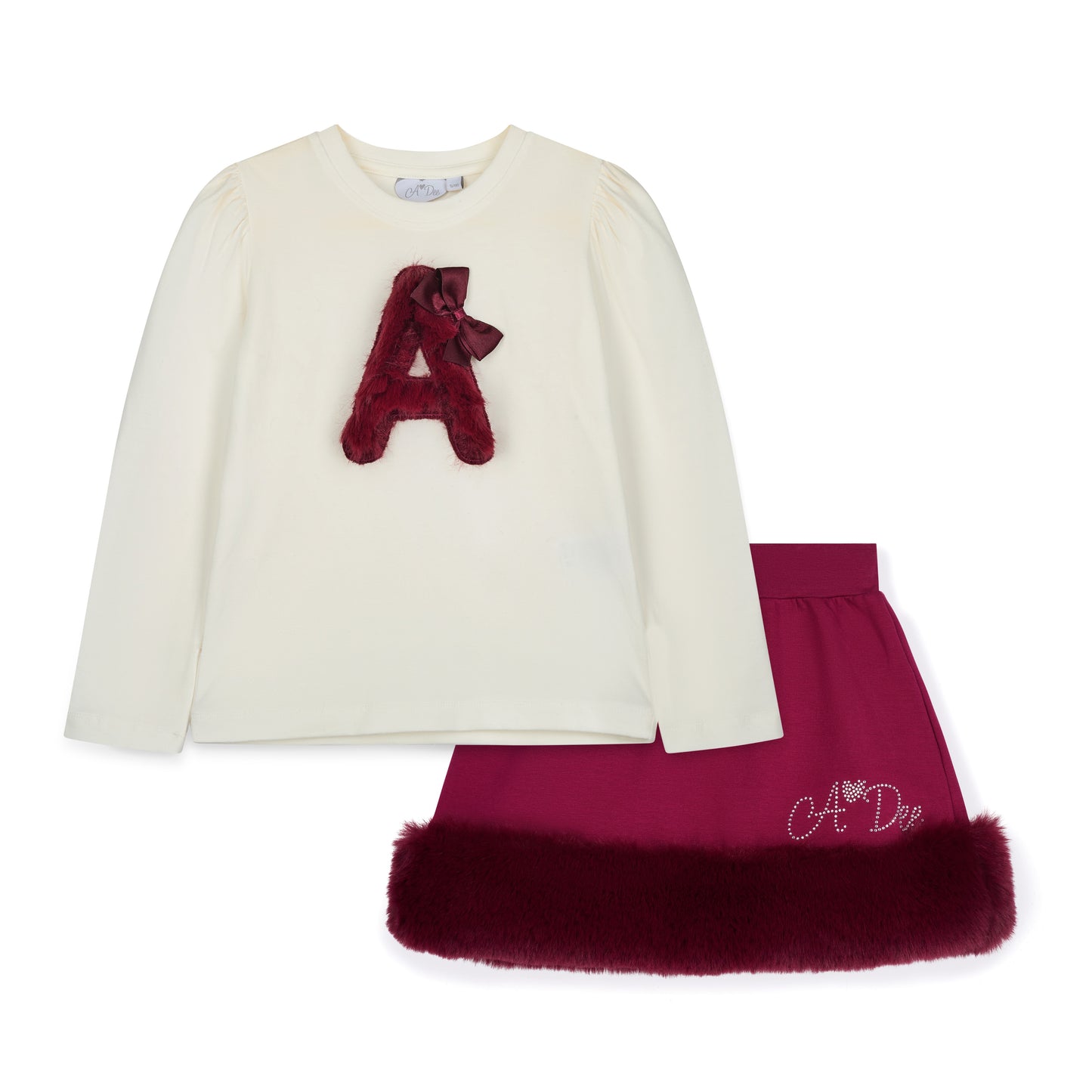 Pre Order - ADee Girls ANDREA Deep Cherry Fur Skirt Set