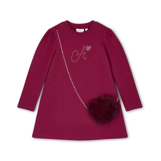 Pre Order - ADee Girls ALYSSA Deep Cherry Faux Fur Handbag Dress