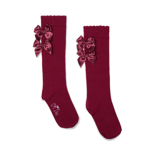 Pre Order - ADee Girls ARIEL Deep Cherry Bow Knee High Socks